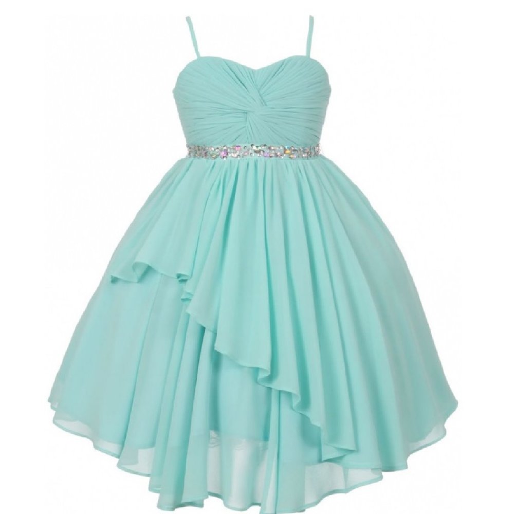 Wedding Chiffon Glitter Stone Adorned Waist Ruffled Layered Flower Girls Dresses